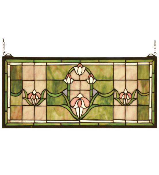 Meyda 24"w X 11"h Tulips Transom Stained Glass Window - 98463