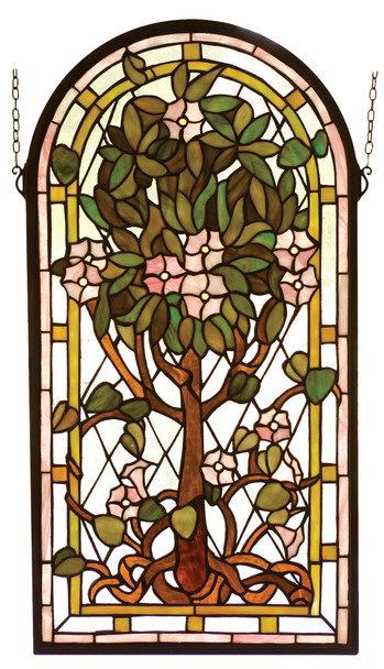 Meyda 15"w X 29"h Arched Tree Of Life Stained Glass Window - 99049