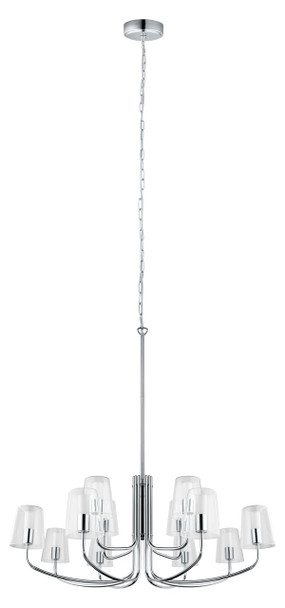 Eglo 12x2.7w Led Two Tier Chandelier W/ Chrome Finish & Outer Clear Glass Shade W/ Inner White Glass - 201515A