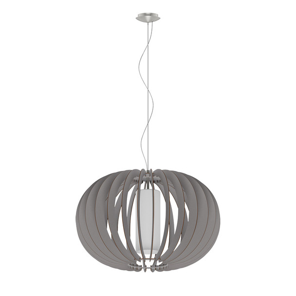 Eglo 1x60w Pendant W/ Matte Nickel Finish & Grey Wood Shade & White  Glass - 202123A
