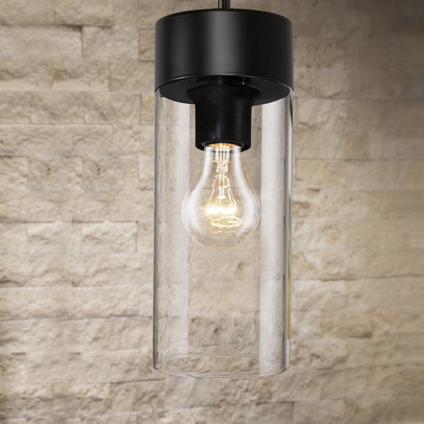 Eglo 1x60w Pendant W/ Matte Black Finish And Clear Glass - 202127A