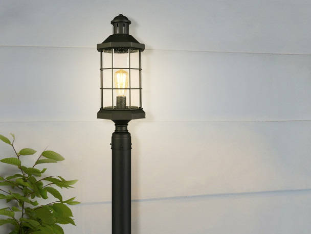 Eglo 1x60w Outdoor Post Light W/ Matte Black Finish And Clear Seeded Glass - 202799A