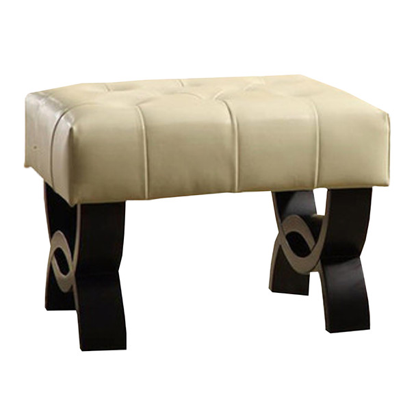 Armen Living Central Park 24" Tufted Cream Bonded Leather Ottoman