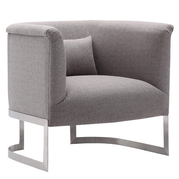 Armen Living Elite Accent Chair In Brushed Stainless Steel Finish With Grey Fabric