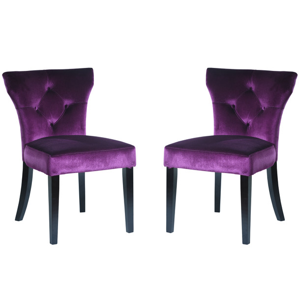 Armen Living Elise Side Chair In Purple Velvet - Set Of 2