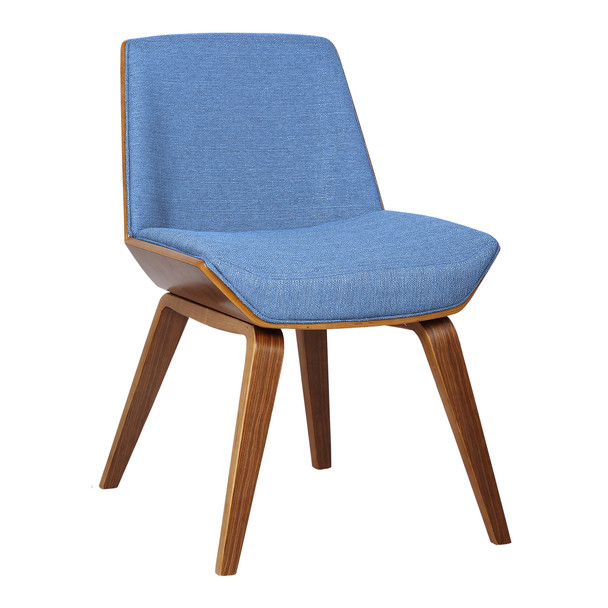 Armen Living Agi Mid-century Side Chair In Blue Fabric With Walnut Wood Finish