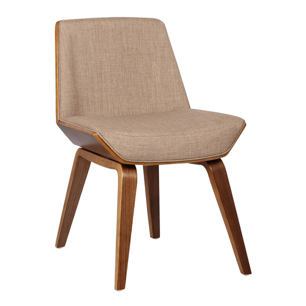 Armen Living Agi Mid-century Dining Chair In Walnut Wood And Beige Fabric