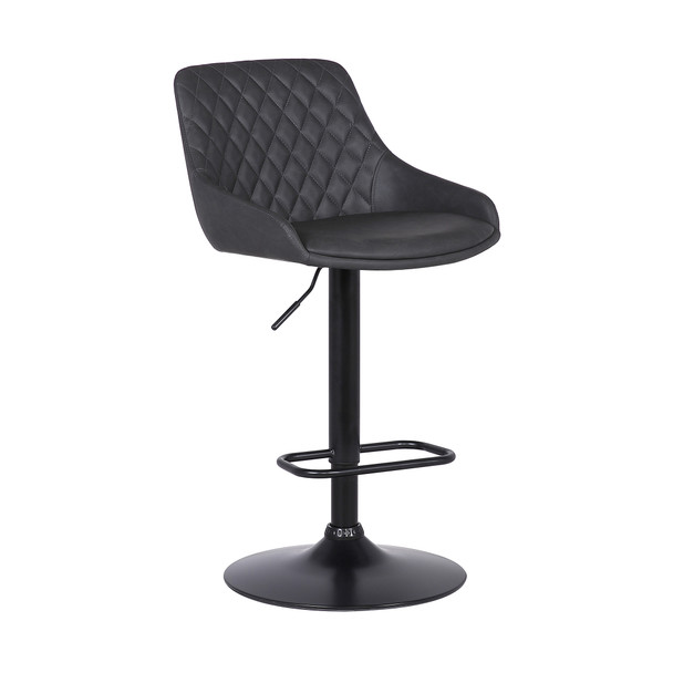 Anibal Contemporary Adjustable Barstool In Black Powder Coated Finish And Grey Faux Leather