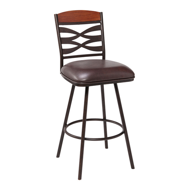 Arden Contemporary 30" Bar Height Barstool In Auburn Bay Finish With Brown Faux Leather And Sedona Wood Finish Back