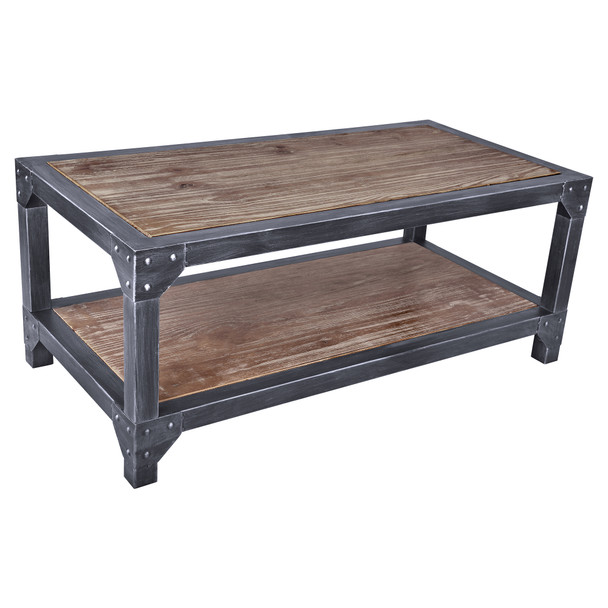 Astrid Industrial Coffee Table In Industrial Grey And Pine Wood Top