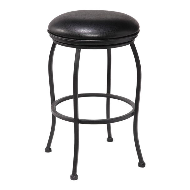 Amy Contemporary 30" Bar Height Barstool In Matte Black Finish And Black Faux Leather