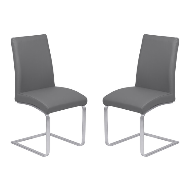 Armen Living Blanca Contemporary Dining Chair In Gray Faux Leather With Brushed Stainless Steel Finish - Set Of 2