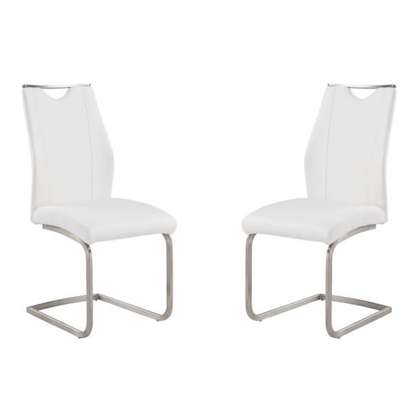 Armen Living Bravo Contemporary Dining Chair In White Faux Leather And Brushed Stainless Steel Finish - Set Of 2