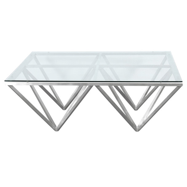 Armen Living Cascade Contemporary Rectangular Coffee Table In Brushed Stainless Steel With Tempered Glass Top