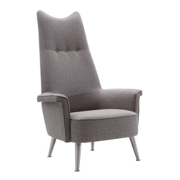 Armen Living Danka Chair In Brushed Stainless Steel Finish With Grey Fabric