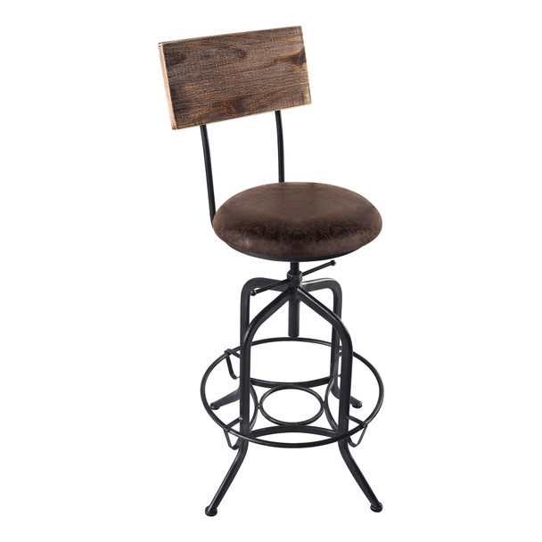 Armen Living Damian Adjustable Barstool Metal In Industrial Grey Finish With Brown Fabric Seat