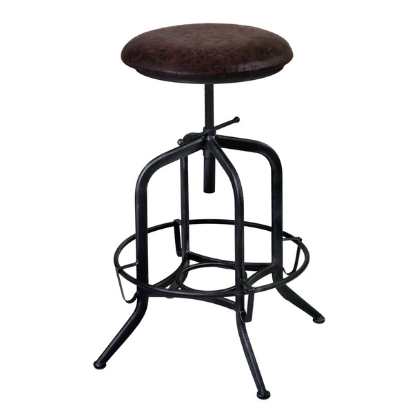 Armen Living Elena Adjustable Barstool In Industrial Grey Finish With Brown Fabric Seat
