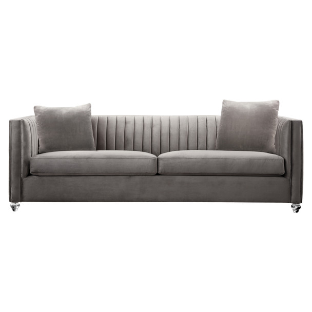 Armen Living Emperor Contemporary Sofa With Acrylic Finish, Beige Fabric And Pillows