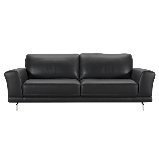 Armen Living Everly Contemporary Sofa In Genuine Black Leather With Brushed Stainless Steel Legs