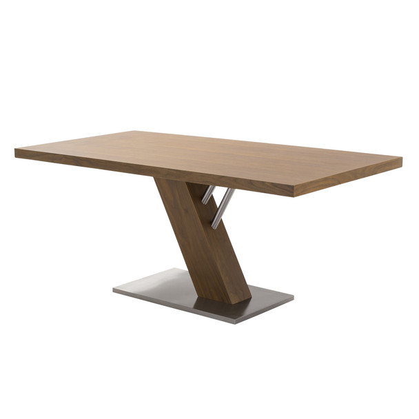 Armen Living Fusion Contemporary Dining Table In Walnut Wood Top And Stainless Steel