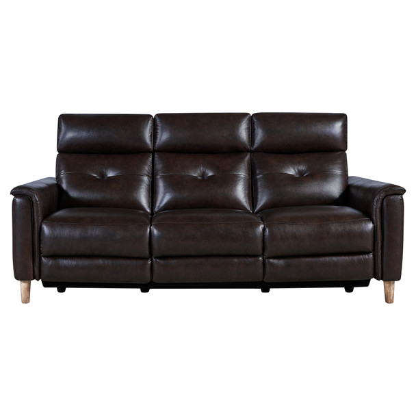 Gala Contemporary Sofa In Brown Wood Finish And Dark Brown Genuine Leather