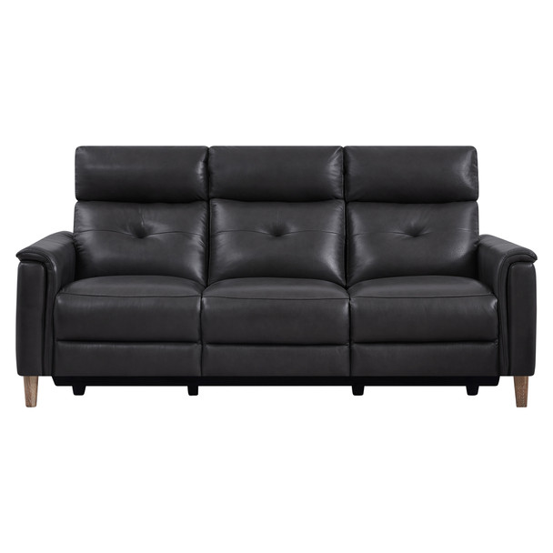 Gala Contemporary Sofa In Brown Wood Finish And Pewter Genuine Leather