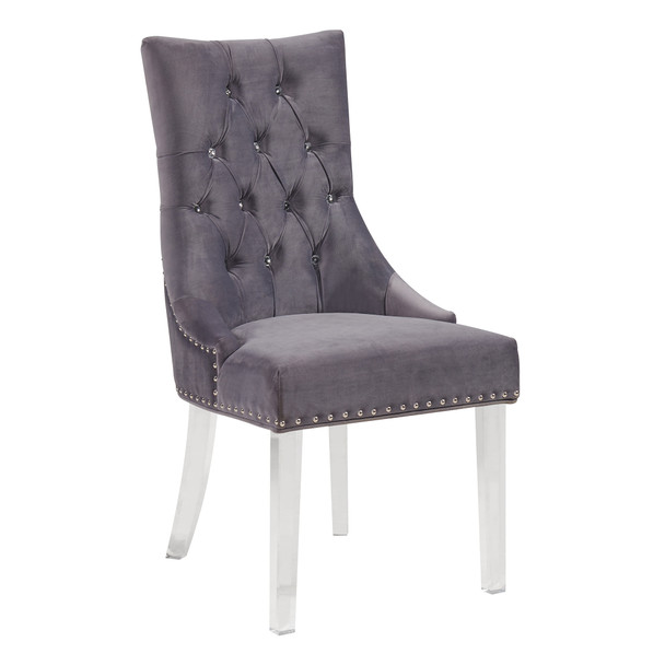 Armen Living Gobi Modern And Contemporary Tufted Dining Chair In Gray Velvet With Acrylic Legs