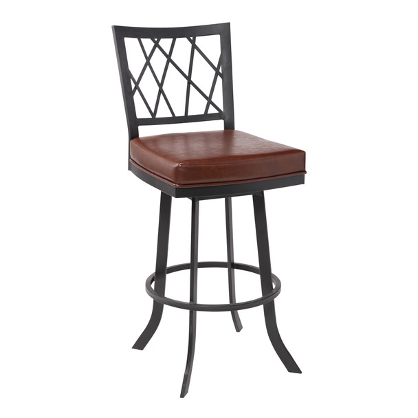 Giselle Contemporary 26" Counter Height Barstool In Matte Black Finish And Vintage Coffee Faux Leather