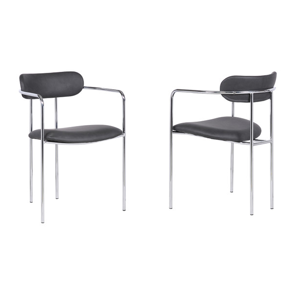 Gwen Contemporary Dining Chair In Chrome Finish With Grey Faux Leather - Set Of 2