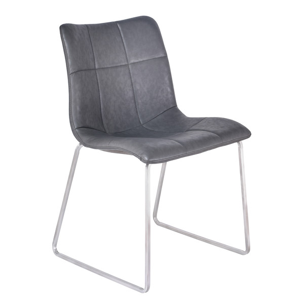 Armen Living Hamilton Contemporary Dining Chair In Brushed Stainless Steel With Vintage Grey Faux Leather - Set Of 2