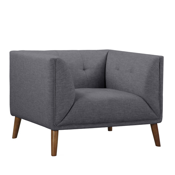 Armen Living Hudson Mid-century Button-tufted Chair In Dark Gray Linen And Walnut Legs