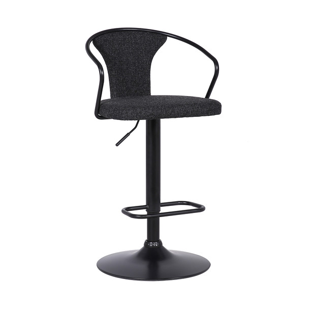 Ian Contemporary Adjustable Barstool In Black Powder Coated Finish And Black Fabric