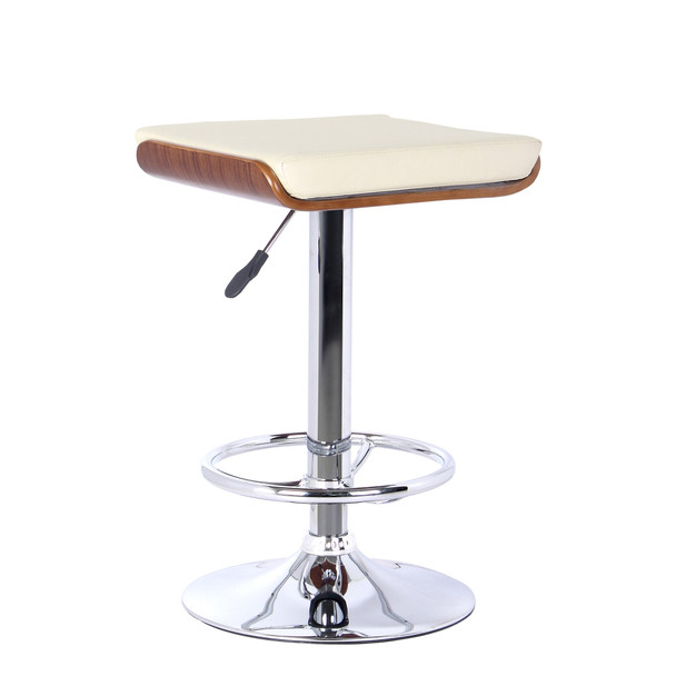 Armen Living Java Barstool In Chrome Finish With Walnut Wood And Cream Faux Leather