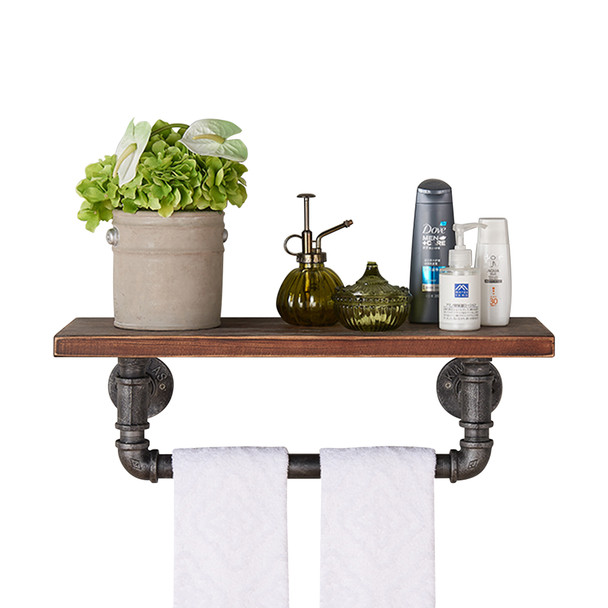 Armen Living 24" Jarrett Industrial Pine Wood Floating Wall Shelf In Gray And Walnut Finish