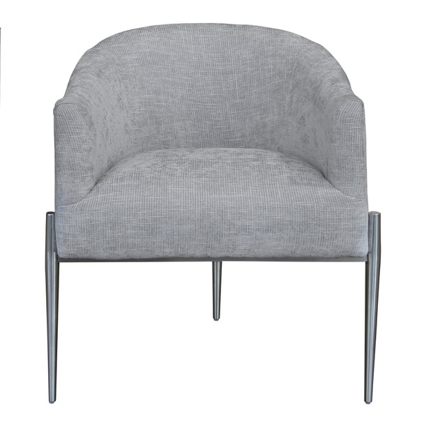 Armen Living Jolie Contemporary Accent Chair In Polished Stainless Steel Finish And Silver Fabric
