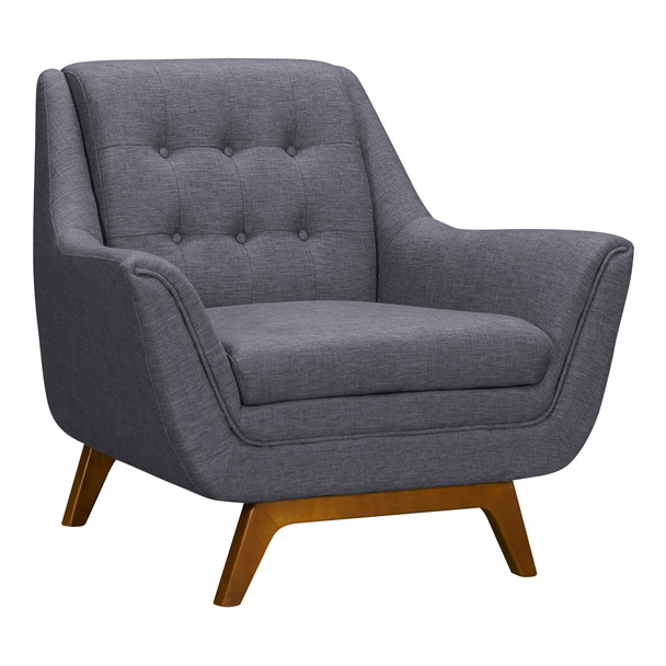 Janson Mid-century Sofa Chair In Champagne Wood finish And Dark Grey Fabric