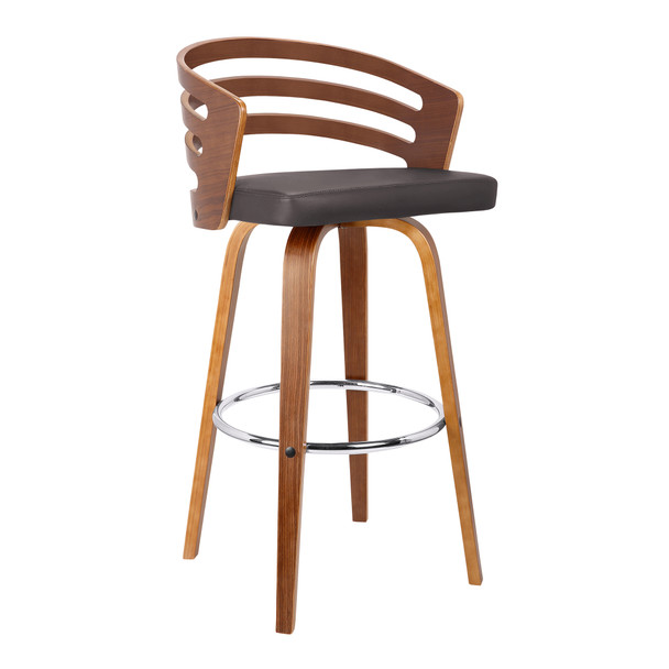 Armen Living Jayden 26" Mid-century Swivel Counter Height Barstool In Brown Faux Leather With Walnut Veneer