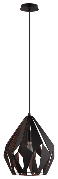 Eglo 1x60w Pendant W/ A Black Outer Finish & Copper Interior Finish - 49254A