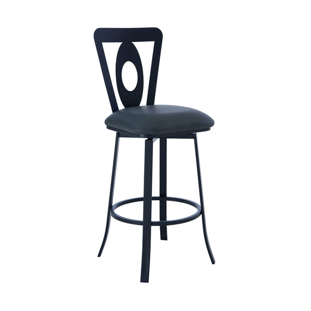 Lola Contemporary 30" Bar Height Barstool In Matte Black Finish And Grey Faux Leather