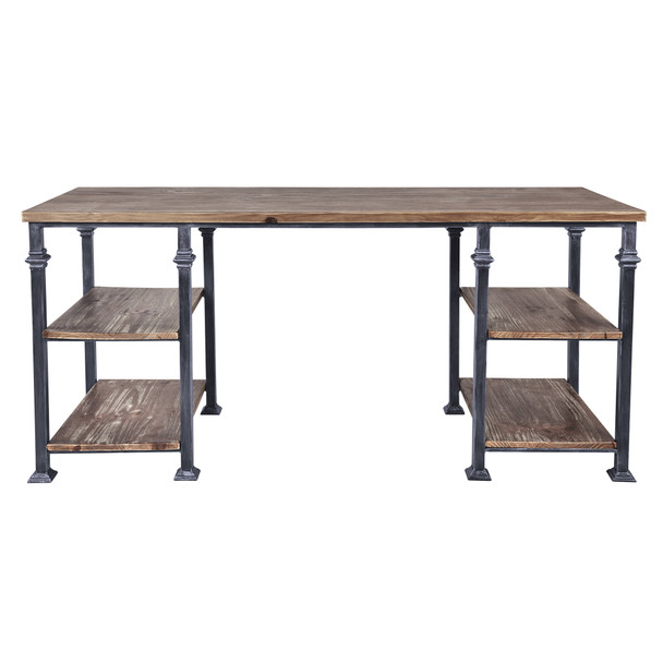 Liam Industrial Desk In Industrial Grey And Pine Wood Top