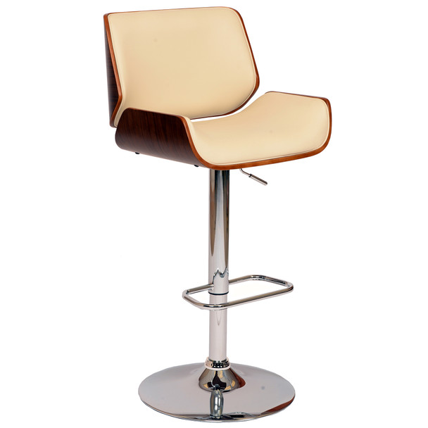 Armen Living London Swivel Barstool In Cream Pu/ Walnut Veneer And Chrome Base