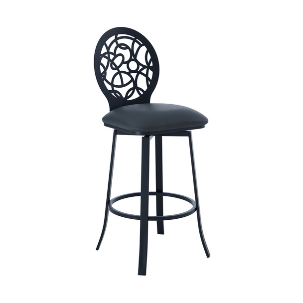 Lotus Contemporary 26" Counter Height Barstool In Matte Black Finish And Grey Faux Leather
