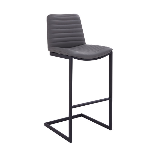 Lucas Contemporary 30" Bar Height Barstool In Black Powder Coated Finish And Grey Faux Leather