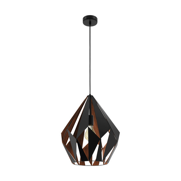 Eglo 1x60w Pendant W/ Matte Black Outer Finish & Copper Interior Finish - 49878A