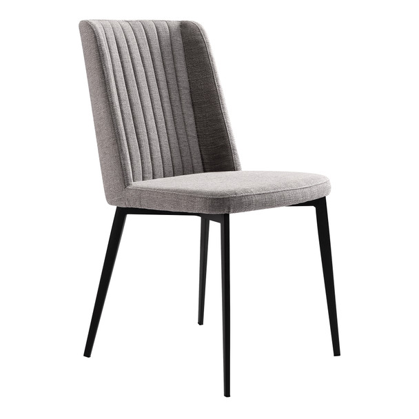 Maine Contemporary Dining Chair In Matte Black Finish And Gray Fabric - Set Of 2