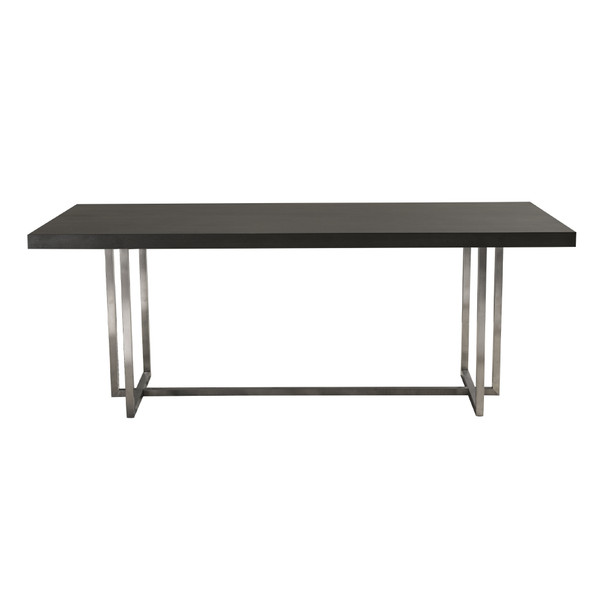 Armen Living Opal Contemporary Dining Table In Brushed Stainless Steel Finish With Grey Top