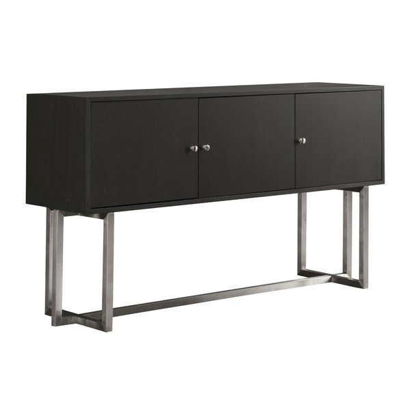 Armen Living Prague Contemporary Buffet In Brushed Stainless Steel Finish And Gray Wood