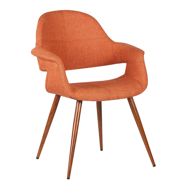 Armen Living Phoebe Mid-century Dining Chair In Walnut Finish And Orange Fabric