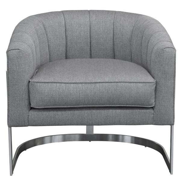 Armen Living Paloma Contemporary Accent Chair In Brushed Stainless Steel Finish With Grey Fabric