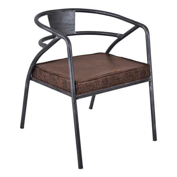Paisley Modern Dining Chair In Industrial Grey Finish And Brown Fabric